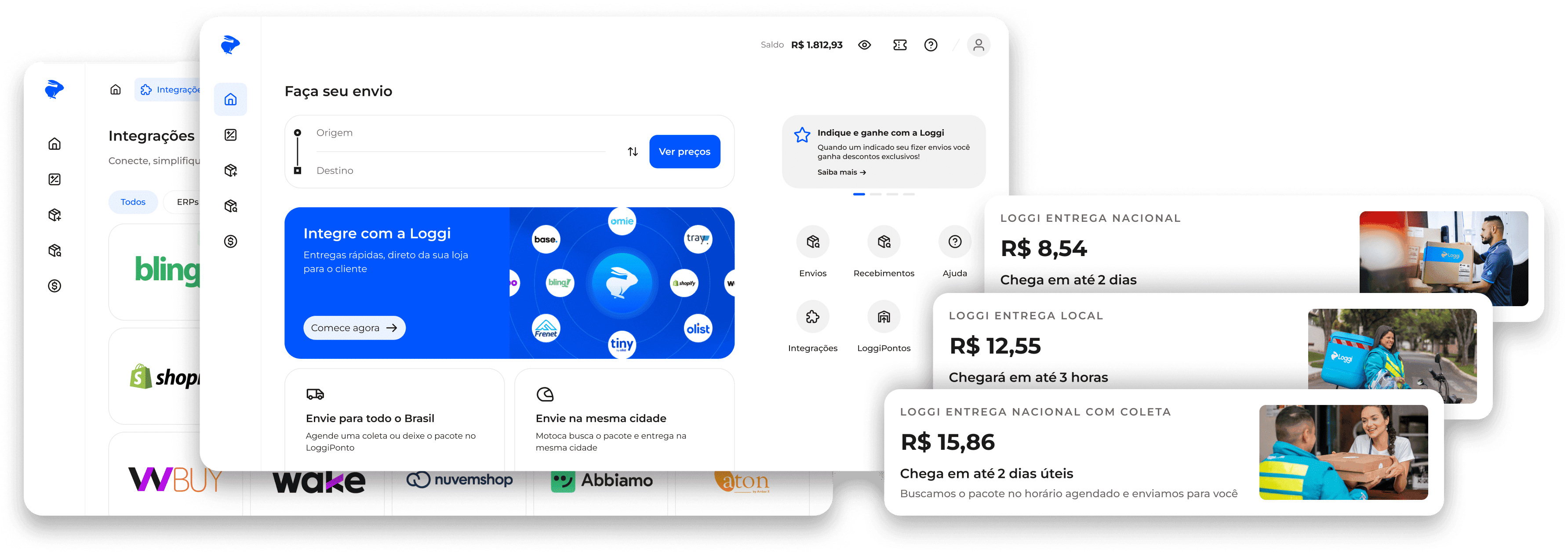 Imagens da interface do app.loggi.com